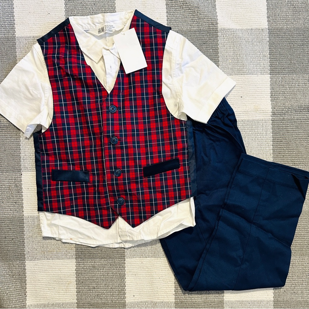 NEW 3pc H&M white shirt,vest, Nautica navy dress pants outfits set for boys kids